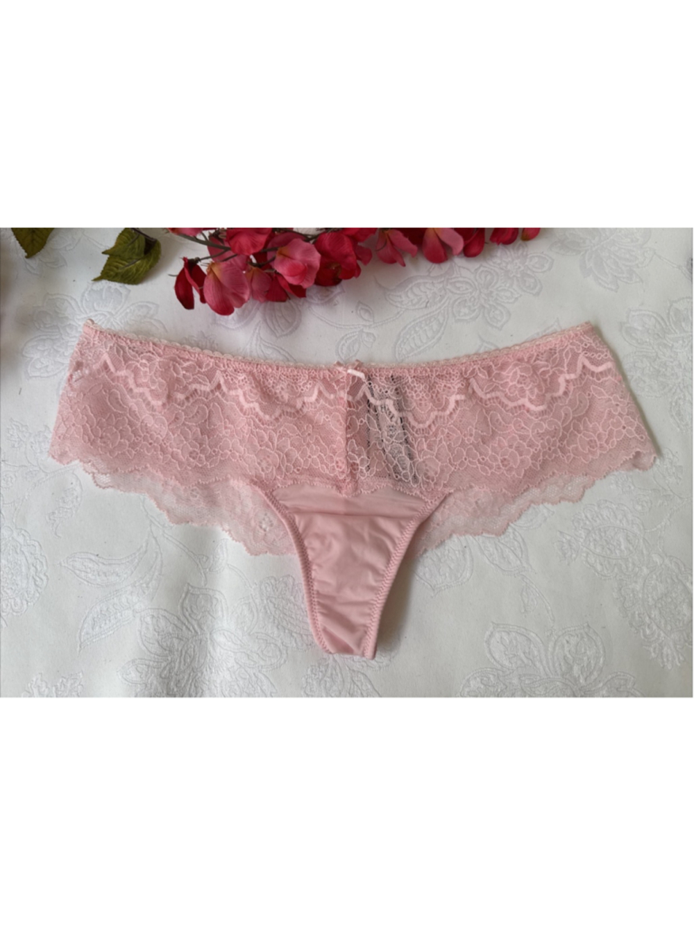 VICTORIA'S SECRET XS PINK DREAM ANGELS LACE WIDE SIDE STRING THONG PANTIES NWT